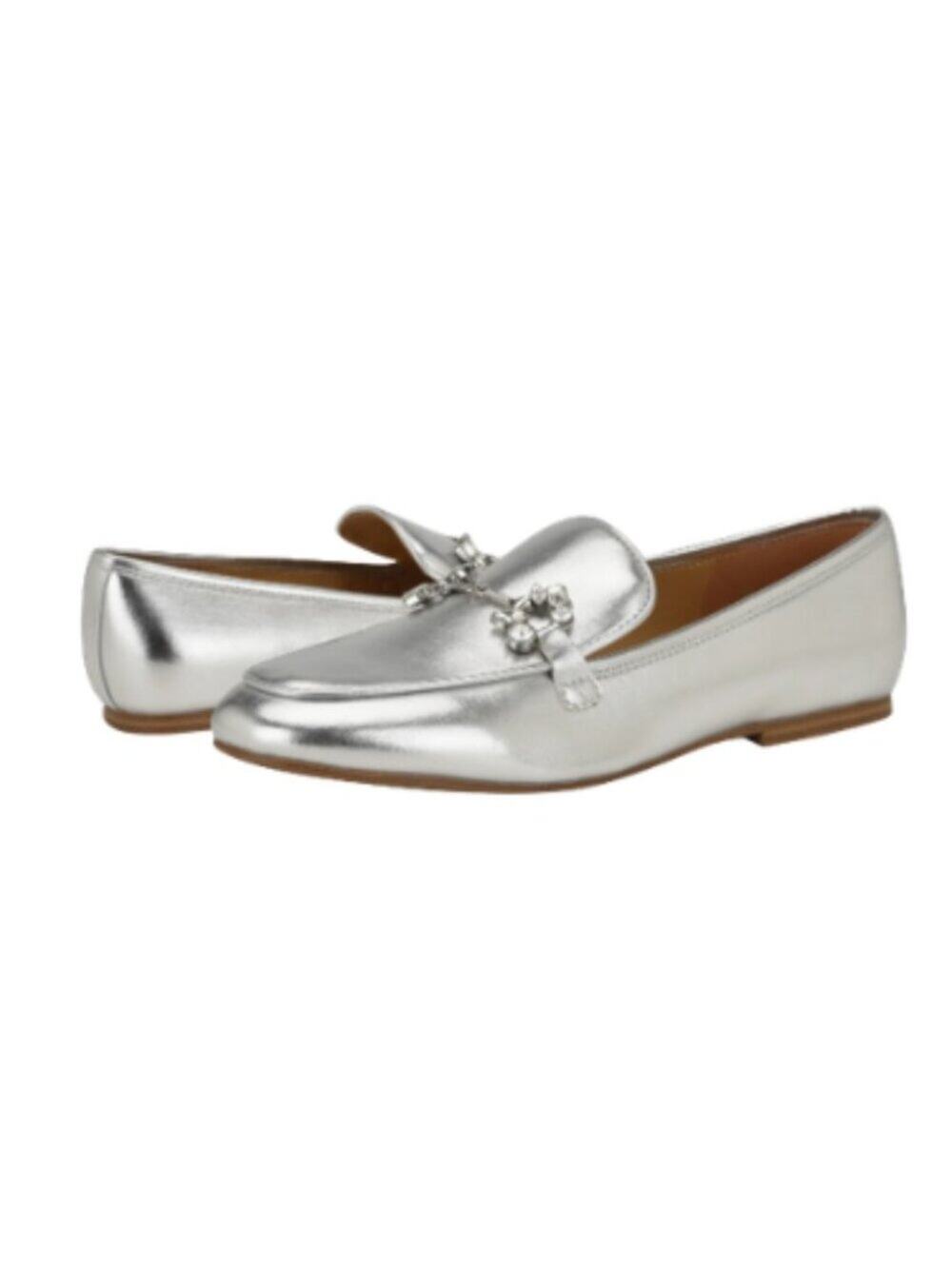 Nine West Bennit Bit Chain Loafers Metallic Silver - Size 6M